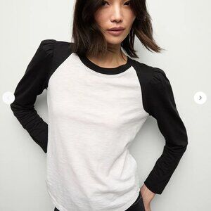Veronica Beard Mason Baseball Tee, white/green, xs